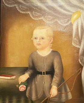 Portrait of a Boy Holding a Whip and a Rose