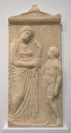 Funerary Stela Depicting Megisto Holding a Rabbit and Eratoxenos