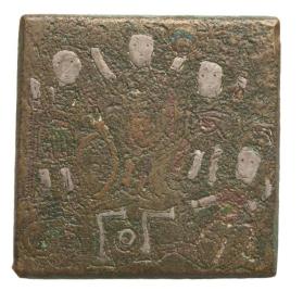 Three-Ounce Weight with Emperors, Female Figures, and Coin Bags