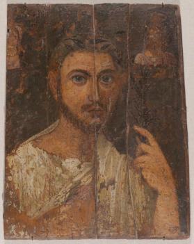 Mummy Portrait of a Young Man with Small Busts of Isis and Serapis